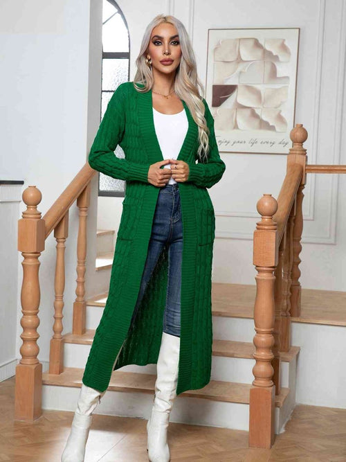 Cable-Knit Open Front Cardigan with Pockets - 3 Colors