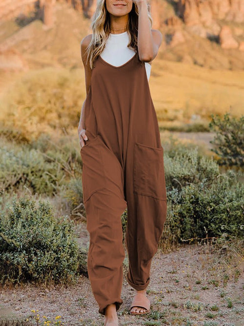 Double Take Full Size Sleeveless V-Neck Pocketed Jumpsuit - 2 Colors