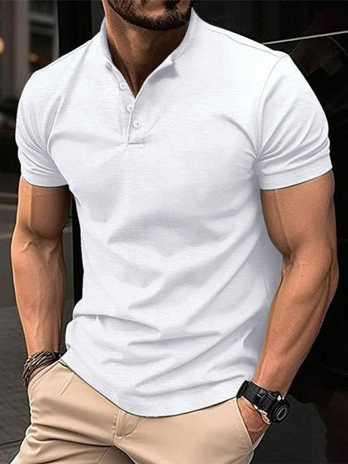 Men's Button Henley Collar Sports Polo Shirt - 5 Colors