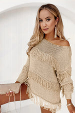 Khaki Boho Tasseled Knitted Sweater