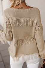 Khaki Boho Tasseled Knitted Sweater