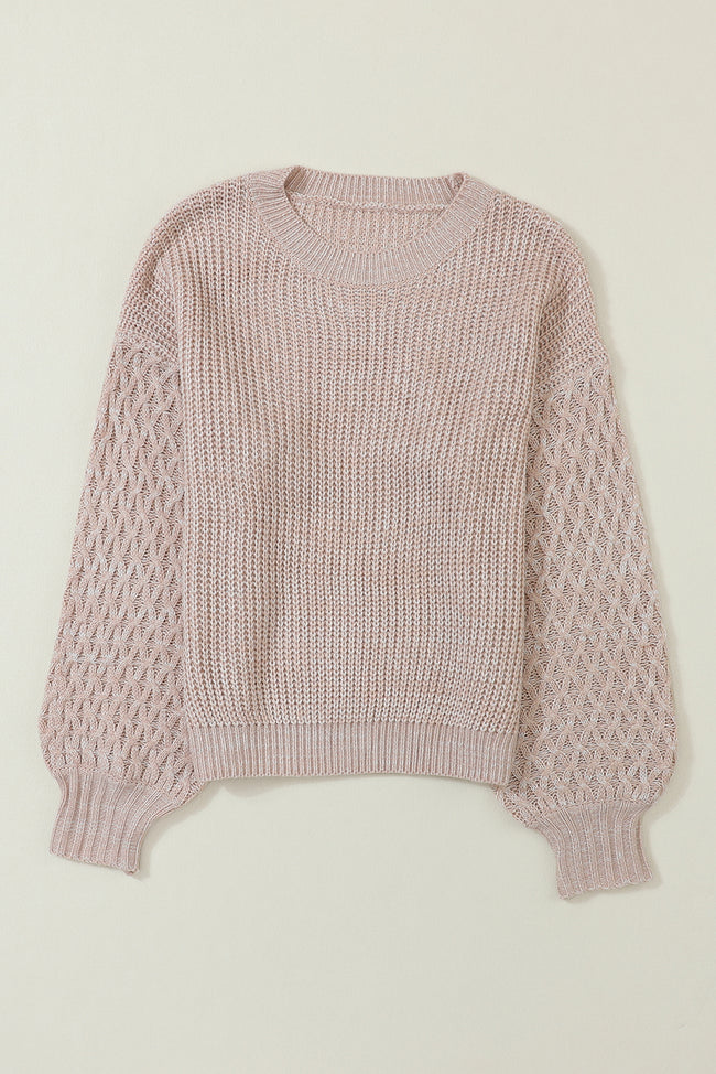 Parchment Cable Knit Sleeve Drop Shoulder Sweater