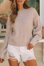 Parchment Cable Knit Sleeve Drop Shoulder Sweater