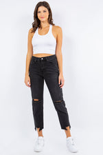 American Bazi High Waist Distressed Cropped Straight Jeans - Luxe Shopping