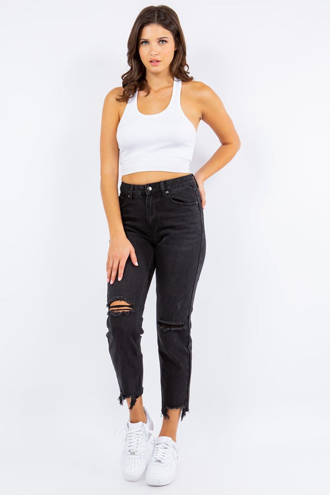 American Bazi High Waist Distressed Cropped Straight Jeans - Luxe Shopping