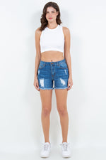 American Bazi High Waist Distressed Frayed Denim Shorts - Luxe Shopping