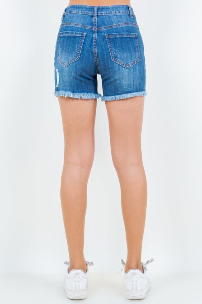 American Bazi High Waist Distressed Frayed Denim Shorts - Luxe Shopping