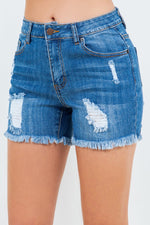 American Bazi High Waist Distressed Frayed Denim Shorts - Luxe Shopping