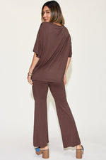 Basic Bae Full Size Bamboo Drop Shoulder T - Shirt and Flare Pants Set - Luxe Shopping