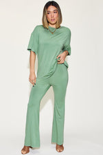 Basic Bae Full Size Bamboo Drop Shoulder T - Shirt and Flare Pants Set - Luxe Shopping