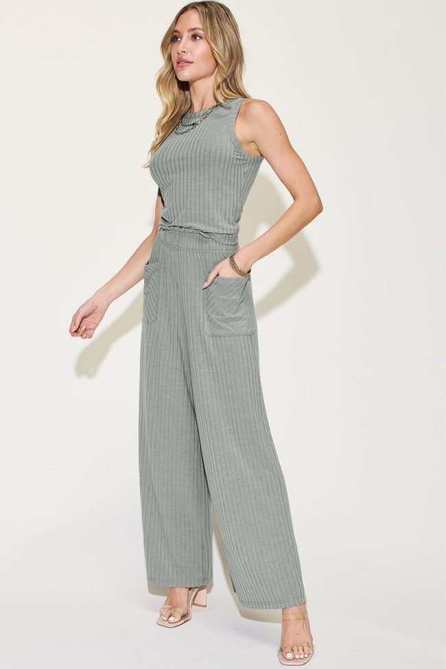 Basic Bae Full Size Ribbed Tank and Wide Leg Pants Set - Luxe Shopping