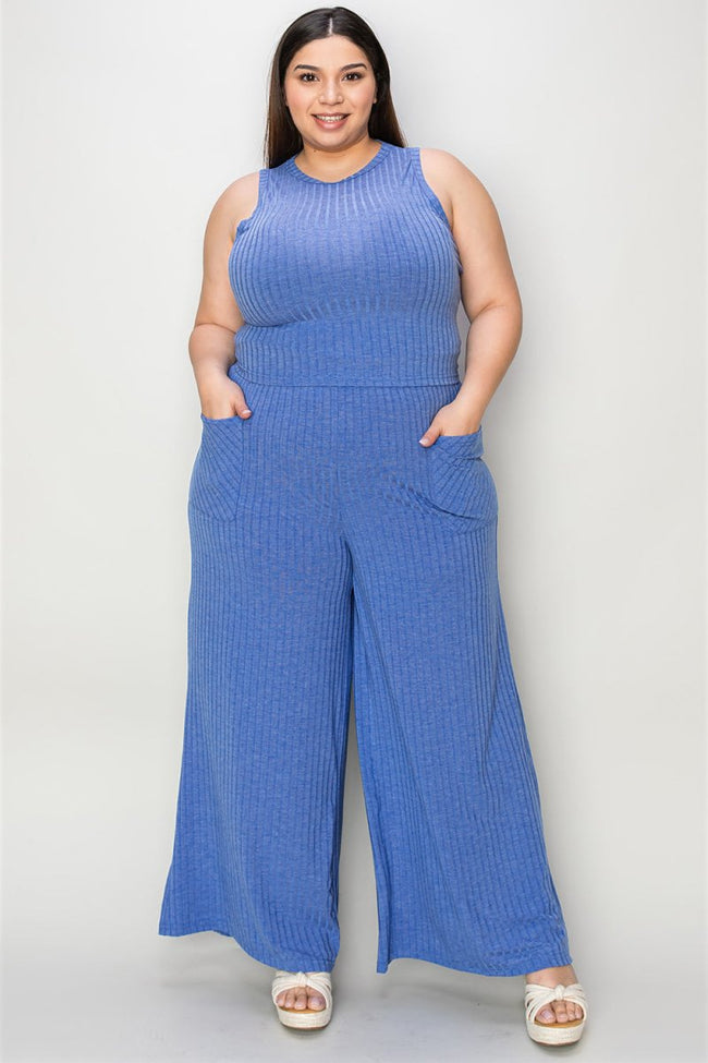 Basic Bae Full Size Ribbed Tank and Wide Leg Pants Set - Luxe Shopping