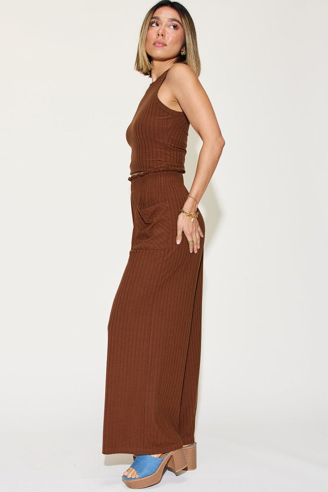 Basic Bae Full Size Ribbed Tank and Wide Leg Pants Set - Luxe Shopping