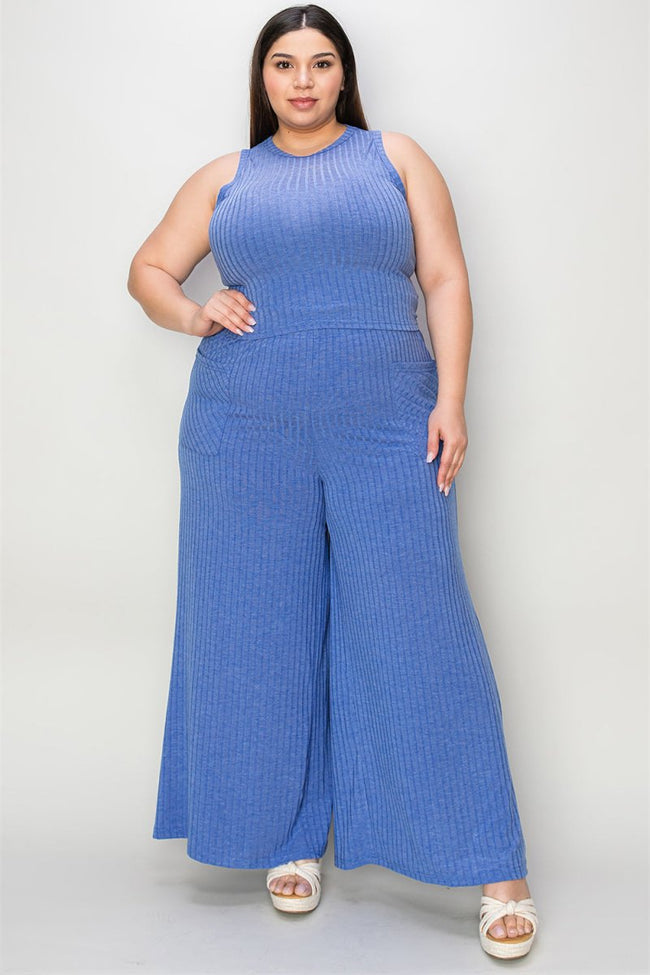 Basic Bae Full Size Ribbed Tank and Wide Leg Pants Set - Luxe Shopping