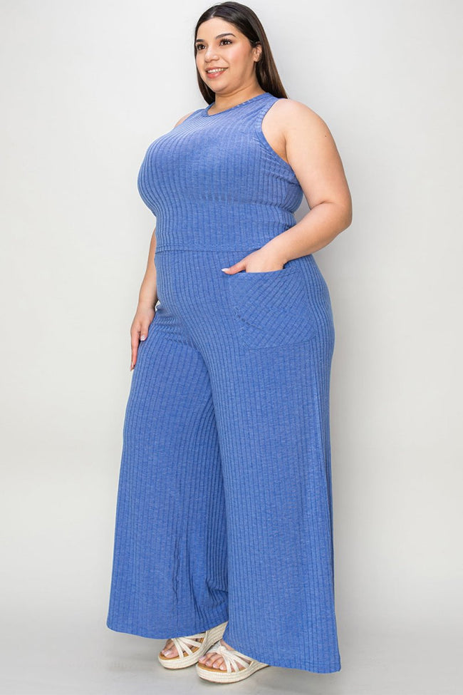 Basic Bae Full Size Ribbed Tank and Wide Leg Pants Set - Luxe Shopping