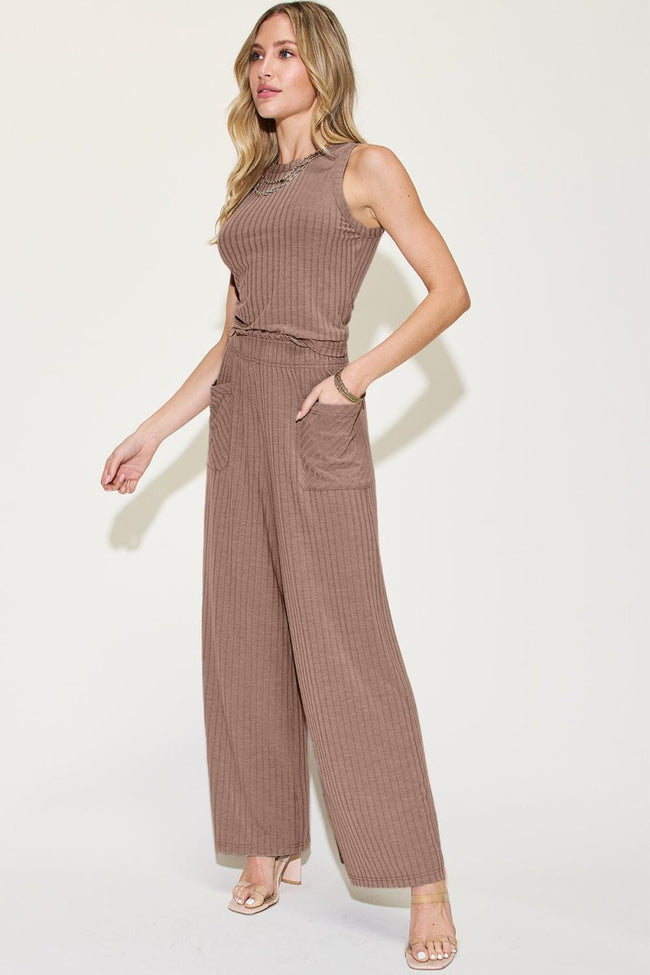 Basic Bae Full Size Ribbed Tank and Wide Leg Pants Set - Luxe Shopping