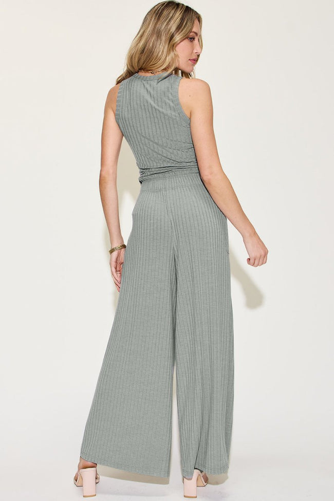 Basic Bae Full Size Ribbed Tank and Wide Leg Pants Set - Luxe Shopping