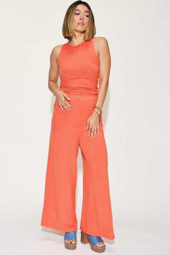 Basic Bae Full Size Ribbed Tank and Wide Leg Pants Set - Luxe Shopping