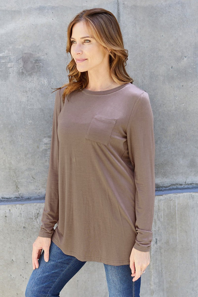 Basic Bae Full Size Round Neck Long Sleeve Top - Luxe Shopping