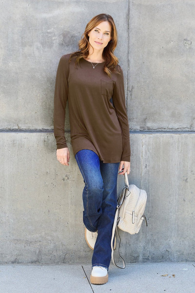 Basic Bae Full Size Round Neck Long Sleeve Top - Luxe Shopping