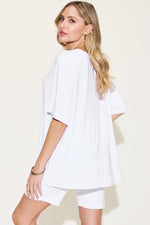 Basic Bae Full Size V - Neck Drop Shoulder T - Shirt and Shorts Set - Luxe Shopping