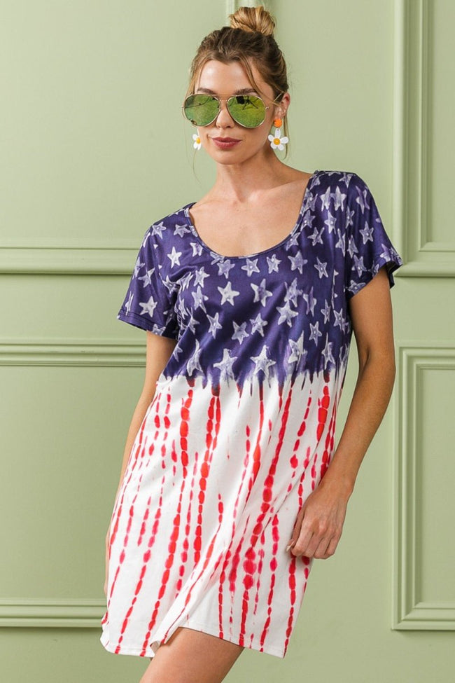 BiBi American Flag Theme Tee Dress - Luxe Shopping