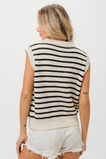 BiBi Flower Patch Striped Half Button Sweater Vest - Luxe Shopping