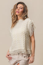 BiBi Layered Pleat Chiffon Edge Cable Knit Top - Luxe Shopping