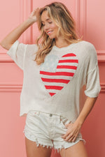 BiBi Striped Heart Contrast Knit Top - Luxe Shopping