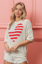 BiBi Striped Heart Contrast Knit Top - Luxe Shopping