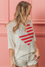 BiBi Striped Heart Contrast Knit Top - Luxe Shopping