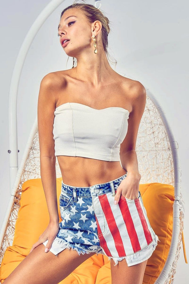 BiBi US Flag Theme Bleached Denim Shorts - Luxe Shopping