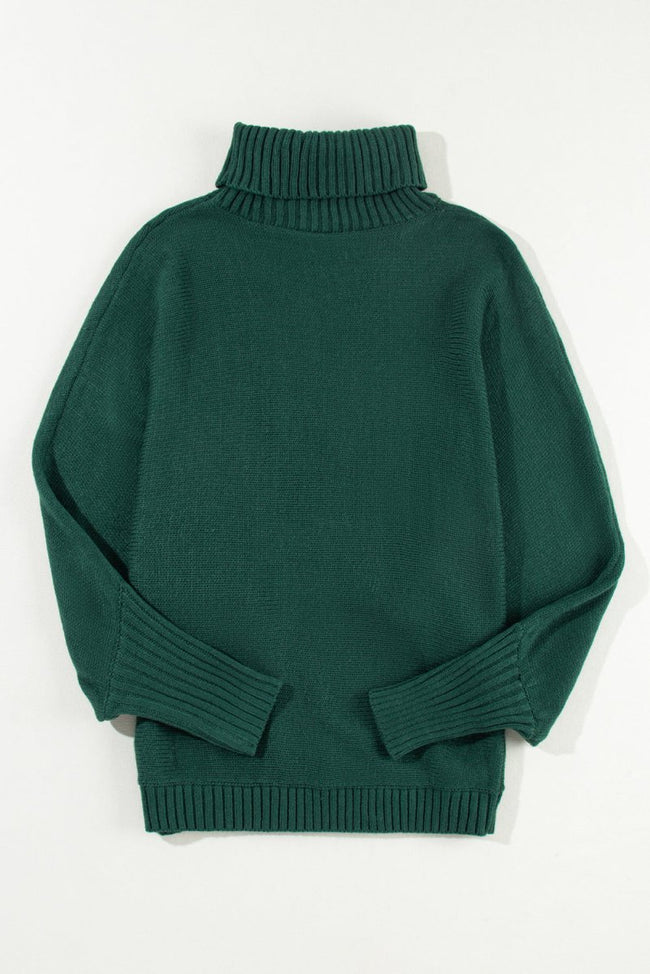 Blackish Green Merry Letter Embroidered High Neck Sweater - Luxe Shopping