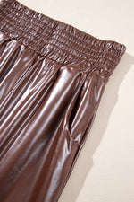 Brown Smocked High - Waist Leather Skinny Pants - Luxe Shopping