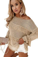 Khaki Boho Tasseled Knitted Sweater