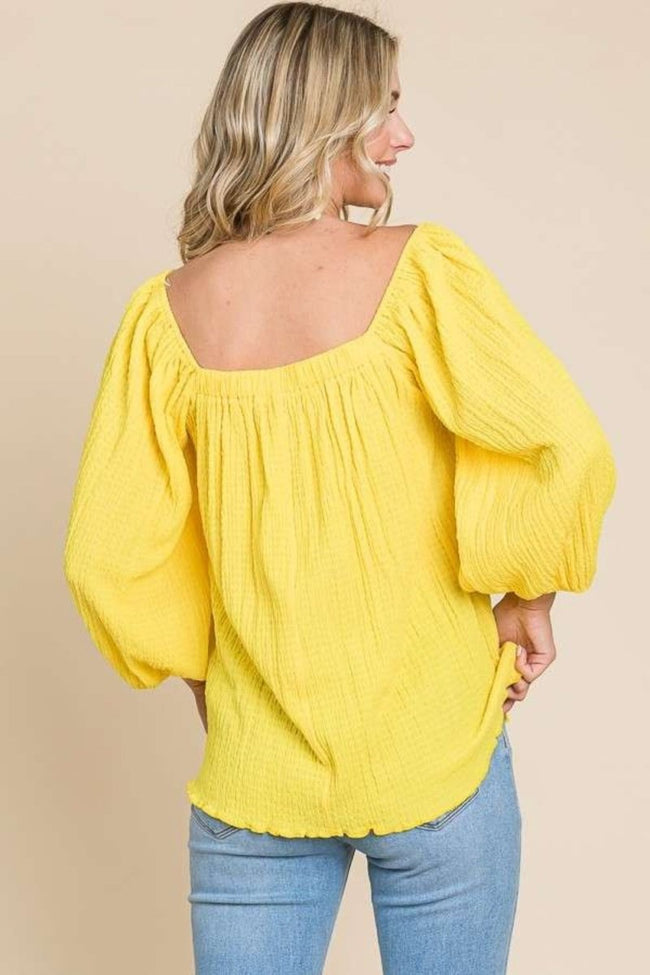 Culture Code Texture Square Neck Puff Sleeve Top - Luxe Shopping