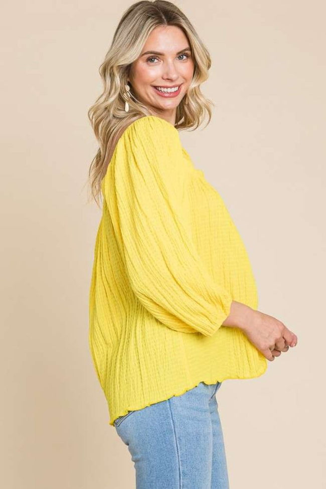 Culture Code Texture Square Neck Puff Sleeve Top - Luxe Shopping