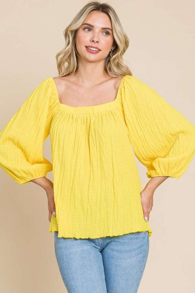 Culture Code Texture Square Neck Puff Sleeve Top - Luxe Shopping