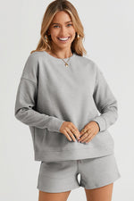 Double Take Full Size Texture Long Sleeve Top and Drawstring Shorts Set - Luxe Shopping