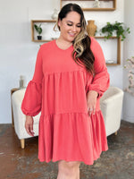 Double Take Full Size V - Neck Balloon Sleeve Tiered Dress with Pockets - Luxe Shopping