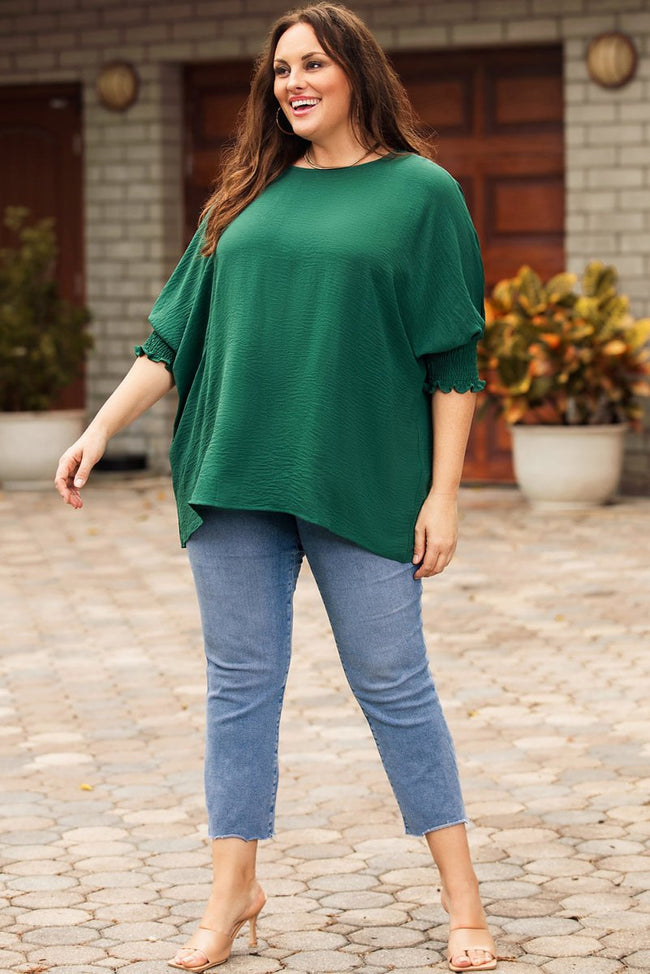 Green Smocked Wrist Shift Top - Luxe Shopping