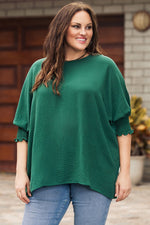 Green Smocked Wrist Shift Top - Luxe Shopping