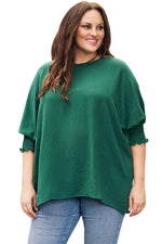 Green Smocked Wrist Shift Top - Luxe Shopping