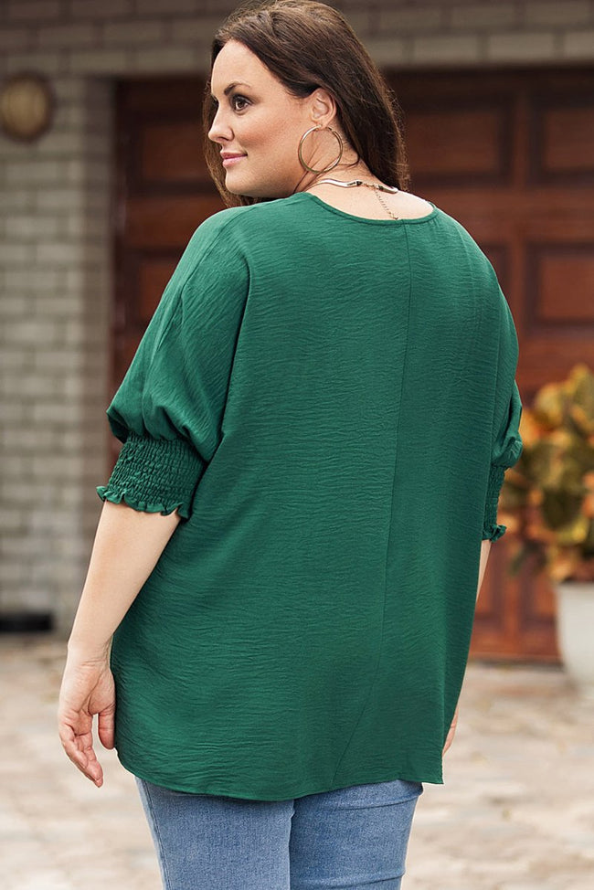 Green Smocked Wrist Shift Top - Luxe Shopping