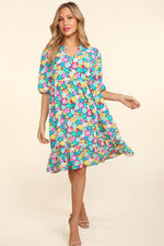 Haptics Bubble Sleeve Floral Ruffled Dress - Luxe Shopping