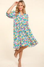 Haptics Bubble Sleeve Floral Ruffled Dress - Luxe Shopping