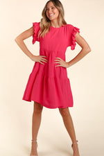 Haptics Full Size Smocking Ruffle Short Sleeve Dress with Pockets - Luxe Shopping