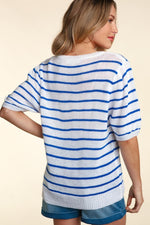 Haptics Letter Embroidery Striped Knit Top - Luxe Shopping