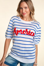 Haptics Letter Embroidery Striped Knit Top - Luxe Shopping