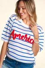 Haptics Letter Embroidery Striped Knit Top - Luxe Shopping